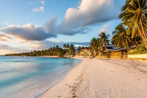 Quinale Beach in Anda with white sand, calm water and coconut palms