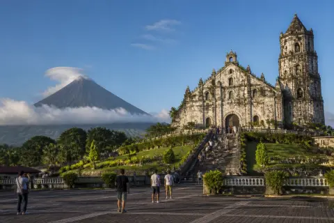 Daraga Church on Sta. Maria Hill with Mayon Volcano behind