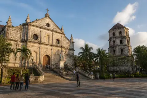 Jaro Cathedral façade with detached belfry across Jaro Plaza, Iloilo
