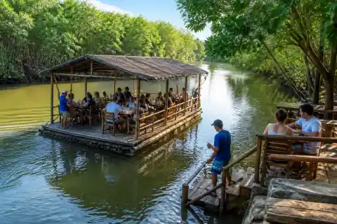 Floating dining platform at Sungayan Grill on the Balingasay River, Bolinao