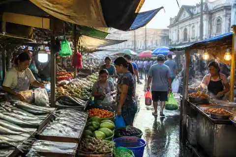 Early-morning Visayas public market stalls, vendors and shoppers