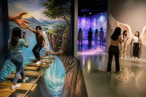 Visitors posing at an interactive 3D art installation inside Art in Island, Cubao