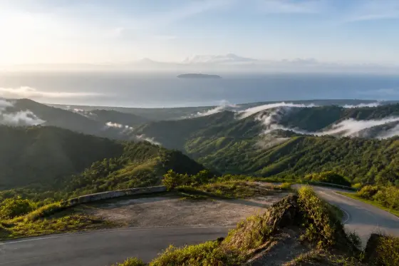 Panoramic view from Badian Highlands ridge toward Badian Bay and the Tañon Strait