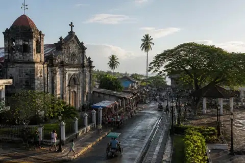 Poblacion historic core with church and town plaza in Baler