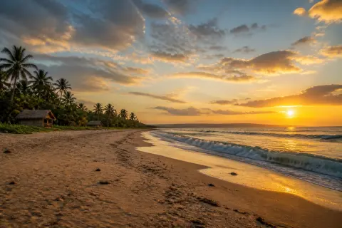 Sunrise surf and shoreline on Calicoan Island, Samar