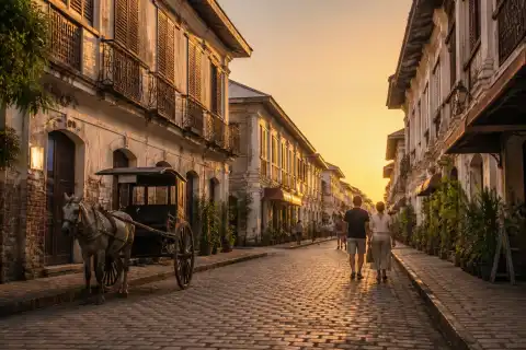 Calle Crisologo heritage street in Vigan at golden hour