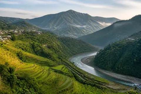 Ducligan Snake River and surrounding rice terraces viewed from a roadside vantage near Banaue