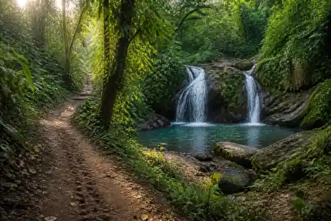 Twin-cascade waterfall and forest pool at El Kabayo, Subic