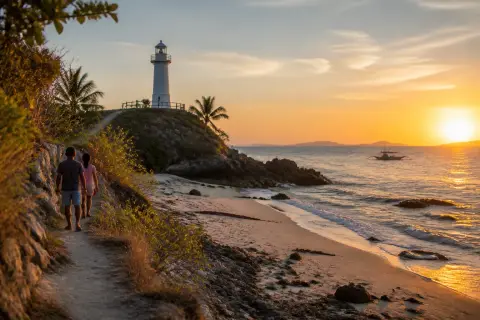 Northwest Malapascua shoreline with lighthouse at sunset