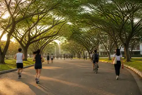 People walking along the tree-lined UP Diliman Academic Oval in Quezon City