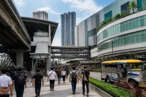 Pedestrians and transit at Araneta City–Cubao rail and mall cluster