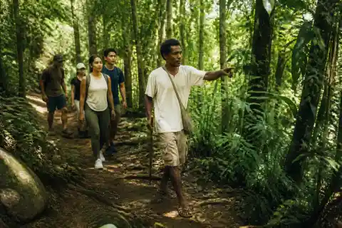 Aeta guide leading visitors on the Pamulaklakin forest trail in Subic