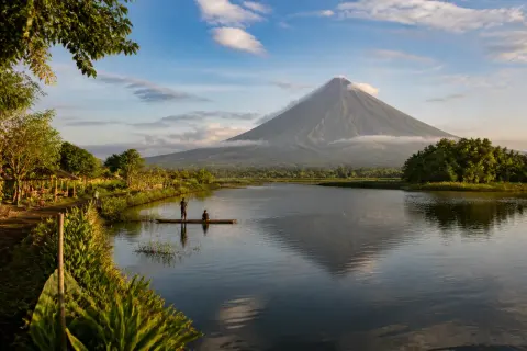 Sumlang Lake with Mayon Volcano in the background