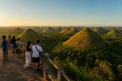Visitors on the Chocolate Hills viewpoint in Carmen, Bohol