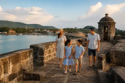 Family near Fort Santa Isabel with Taytay Bay in the background