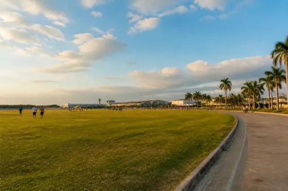 Parade Grounds open lawn in Clark Freeport at late afternoon