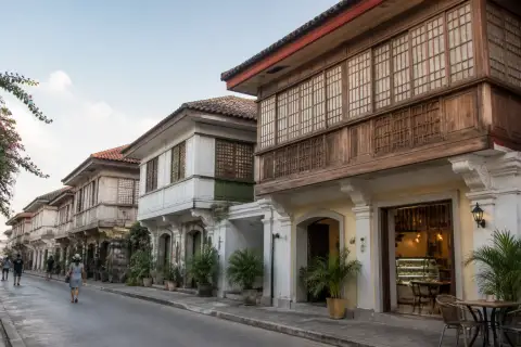 Street of ancestral houses in Silay with timber upper floors and capiz windows