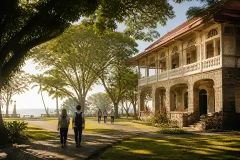 Silliman University campus with Silliman Hall, lawn and trees